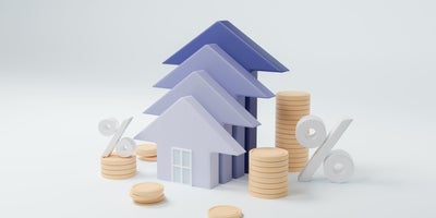 houses with percentages and coins to represent real estate advice